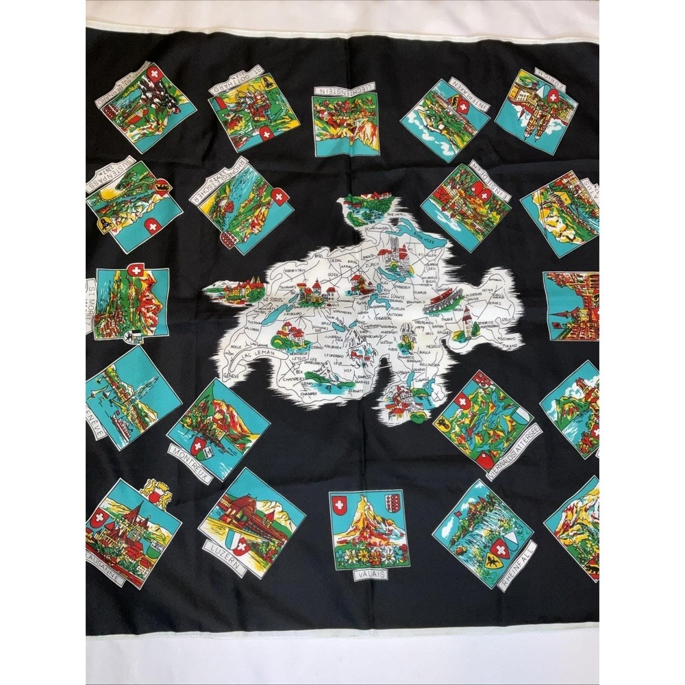 Map Of Switzerland Scarf Vintage Black Retro Travel